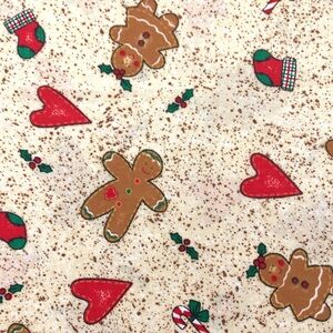 Oakhurst Textiles Brown Gingerbread Man + Girl Mistletoe Vintage Fabric